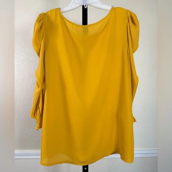 Womens Plus Size Chic Mustard Yellow
Dainty Modest Blouse Feminine Ruched
Office - Picture 5 of 9